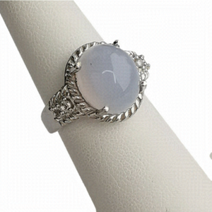 Light blue cabochon chalcedony diamond ring size 7